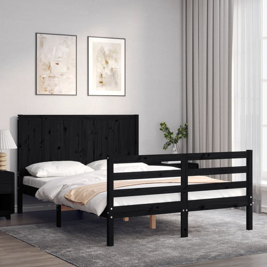 Berkfield Bed Frame with Headboard Black Small Double Solid Wood