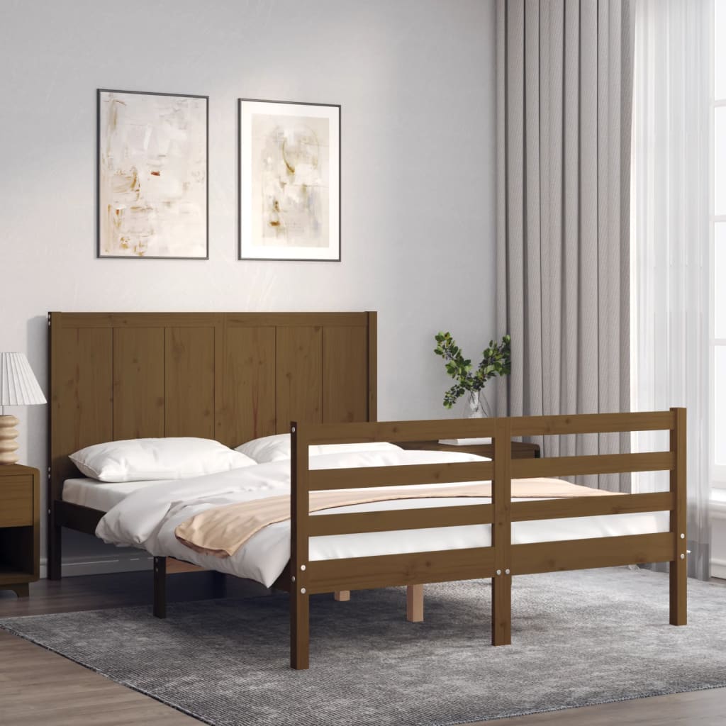 Berkfield Bed Frame with Headboard Honey Brown 140x190 cm Solid Wood