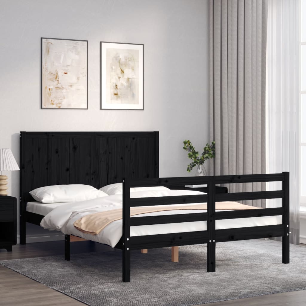 Berkfield Bed Frame with Headboard Black 140x190 cm Solid Wood