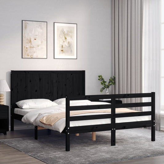 Berkfield Bed Frame with Headboard Black 140x190 cm Solid Wood