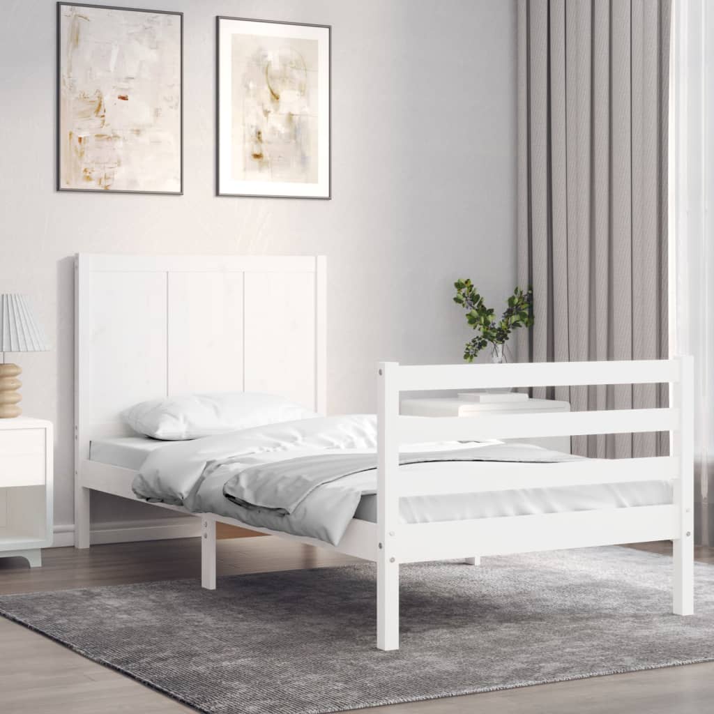 Berkfield Bed Frame with Headboard White 90x200 cm Solid Wood