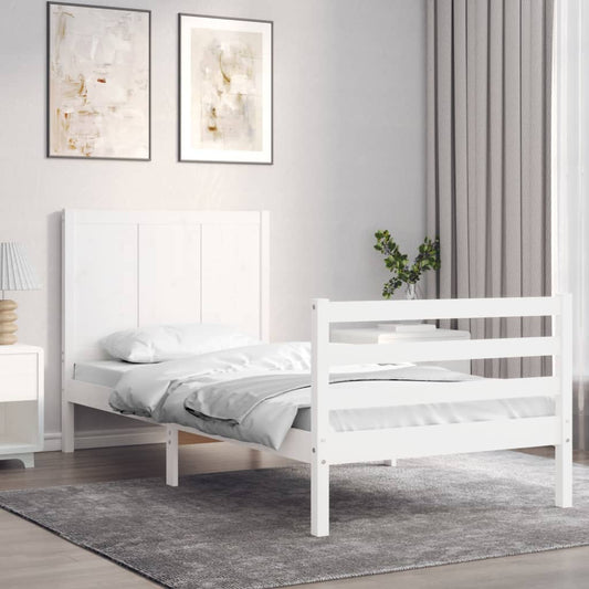 Berkfield Bed Frame with Headboard White 90x200 cm Solid Wood