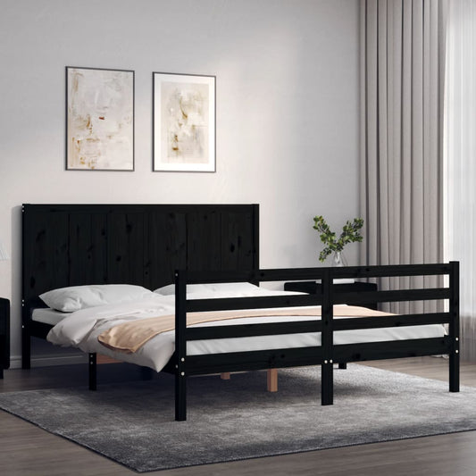 Berkfield Bed Frame with Headboard Black 160x200 cm Solid Wood