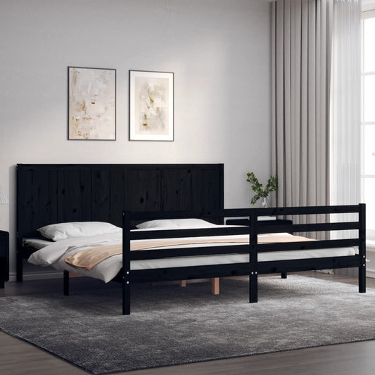 Berkfield Bed Frame with Headboard Black 200x200 cm Solid Wood