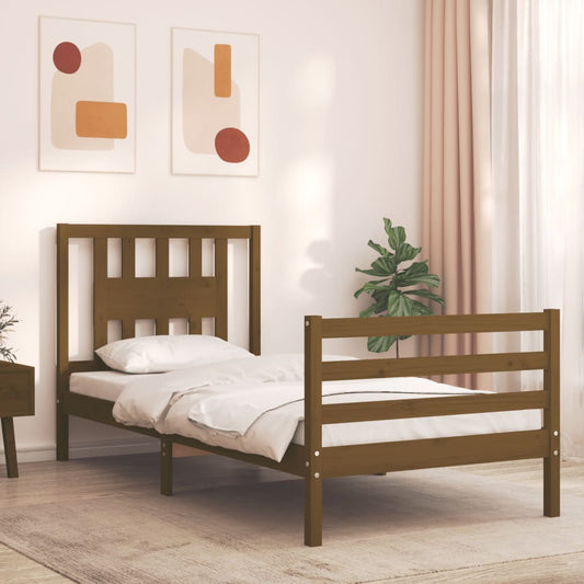 Berkfield Bed Frame with Headboard Honey Brown Small Single Solid Wood