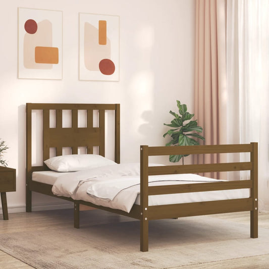Berkfield Bed Frame with Headboard Honey Brown Single Solid Wood