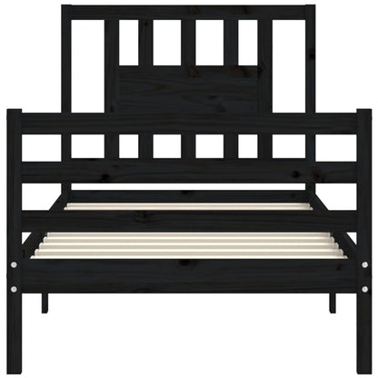 Berkfield Bed Frame with Headboard Black Single Solid Wood