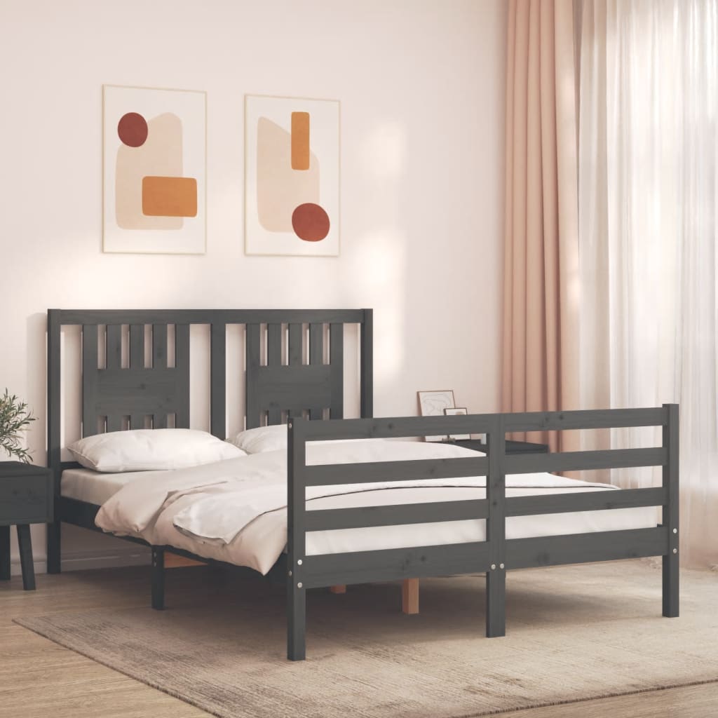 Berkfield Bed Frame with Headboard Grey Small Double Solid Wood