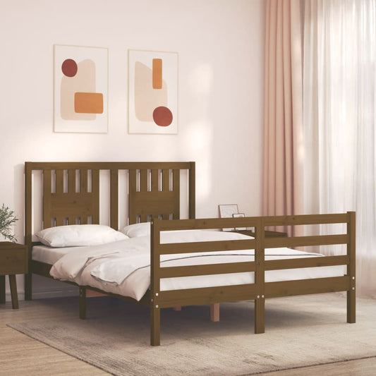 Berkfield Bed Frame with Headboard Honey Brown Small Double Solid Wood