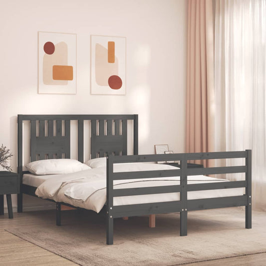 Berkfield Bed Frame with Headboard Grey Double Solid Wood