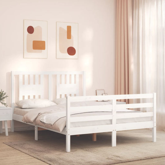 Berkfield Bed Frame with Headboard White 140x190 cm Solid Wood