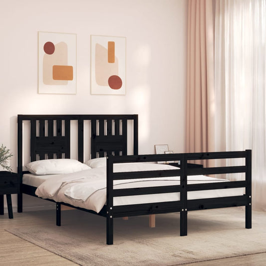 Berkfield Bed Frame with Headboard Black 140x190 cm Solid Wood
