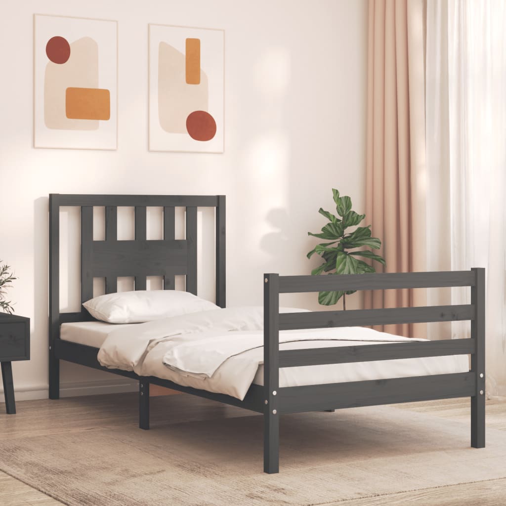 Berkfield Bed Frame with Headboard Grey 100x200 cm Solid Wood