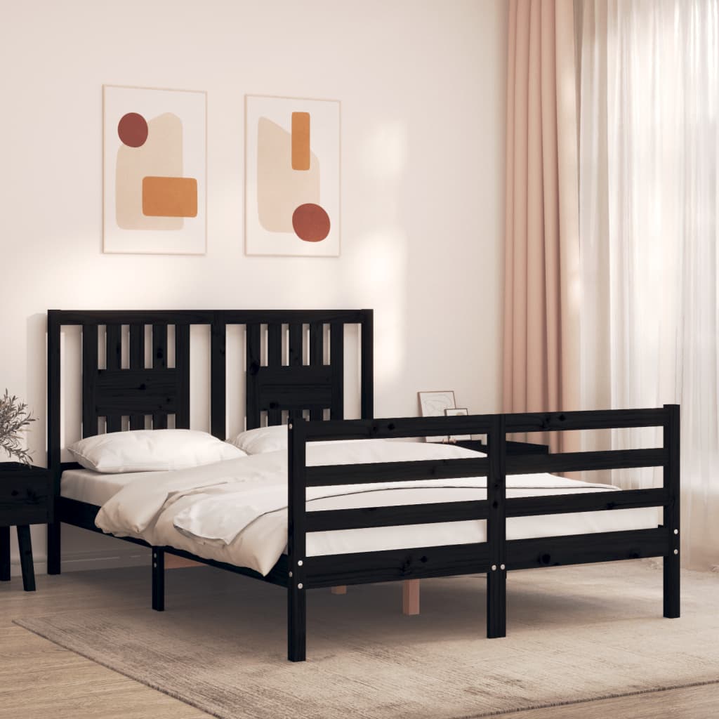Berkfield Bed Frame with Headboard Black 120x200 cm Solid Wood