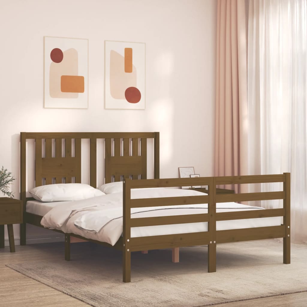 Berkfield Bed Frame with Headboard Honey Brown 140x200 cm Solid Wood