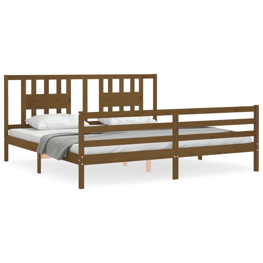 Berkfield Bed Frame with Headboard Honey Brown Super King Size Solid Wood