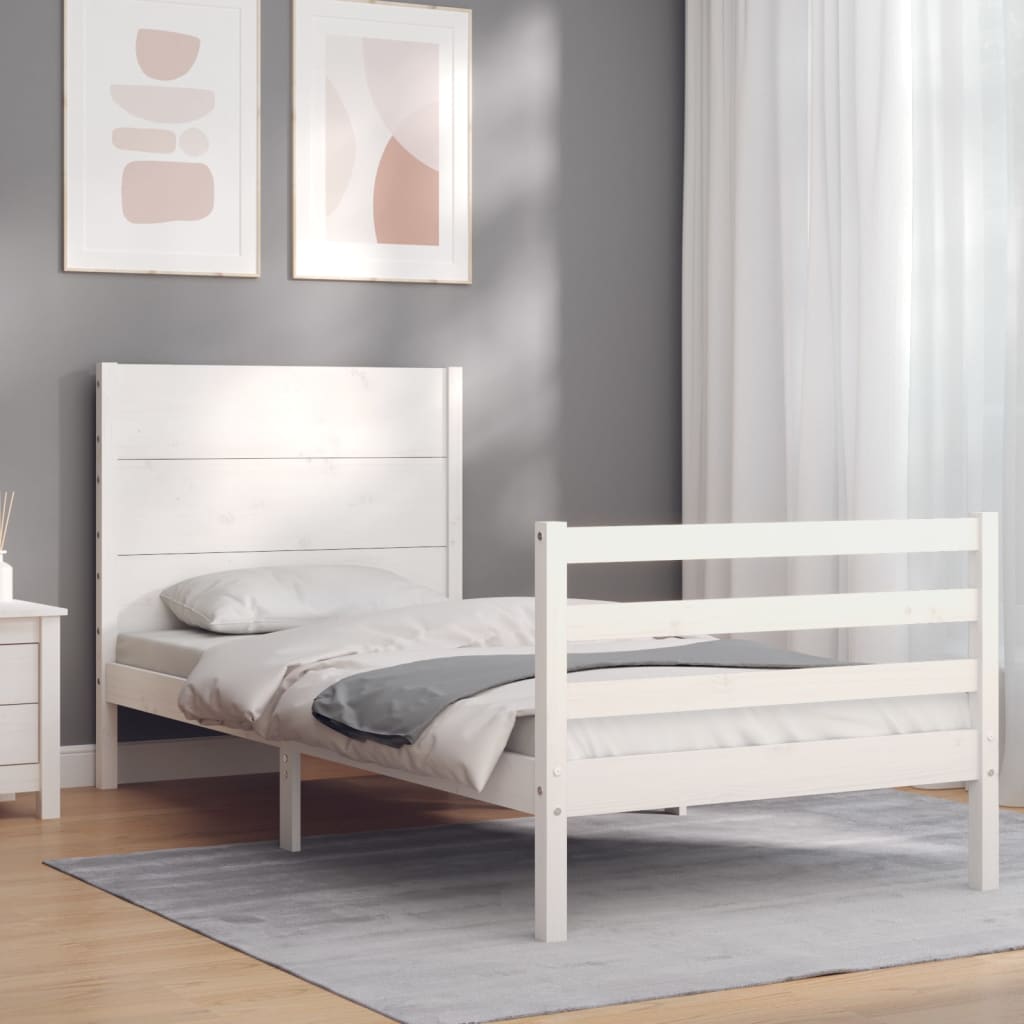 Berkfield Bed Frame with Headboard White Single Solid Wood