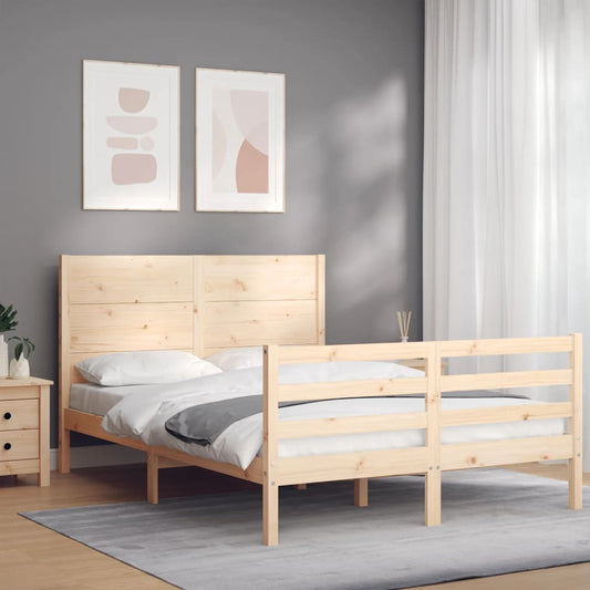 Berkfield Bed Frame with Headboard Small Double Solid Wood