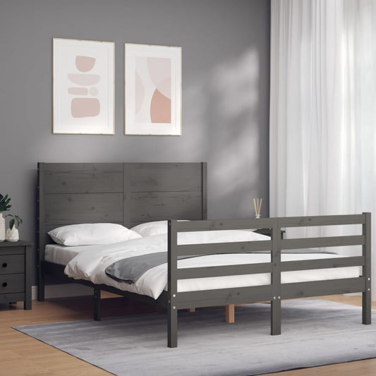 Berkfield Bed Frame with Headboard Grey Small Double Solid Wood