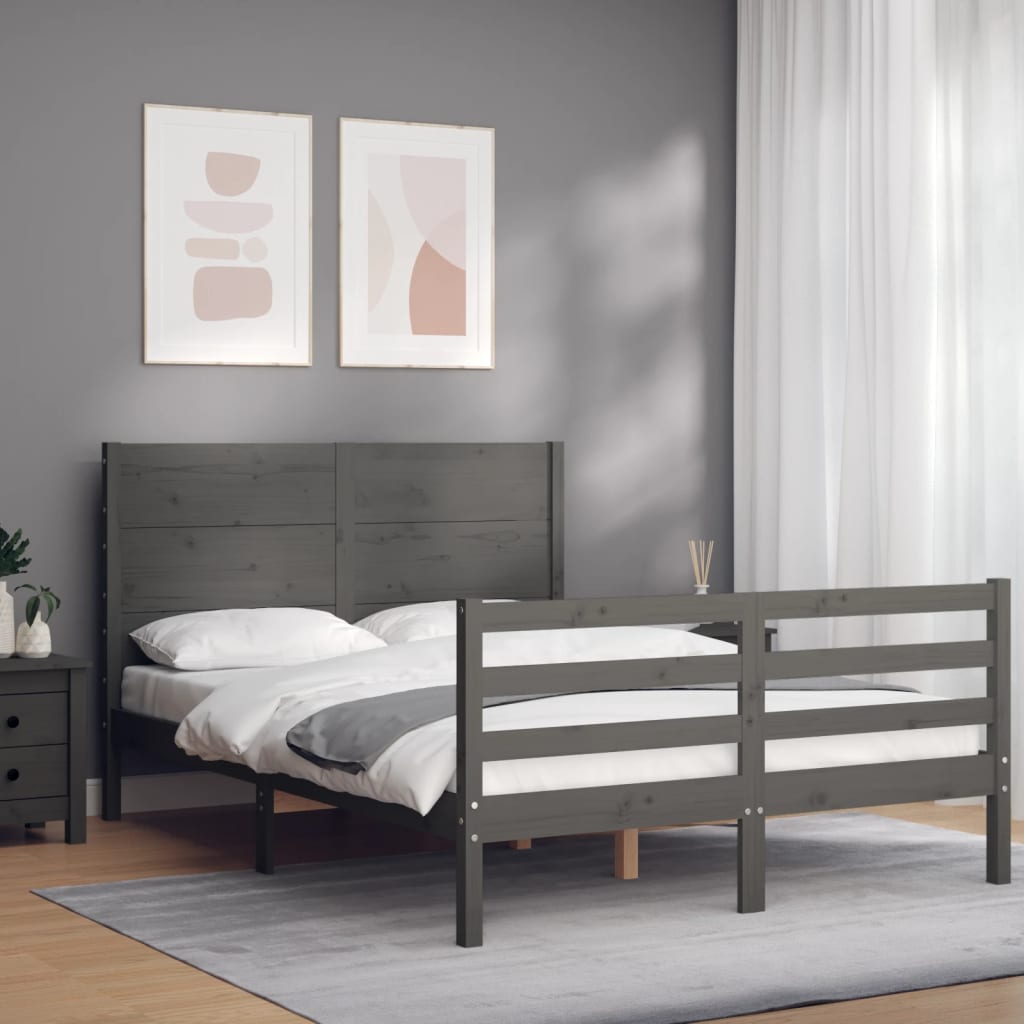 Berkfield Bed Frame with Headboard Grey 140x190 cm Solid Wood