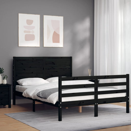 Berkfield Bed Frame with Headboard Black 140x190 cm Solid Wood