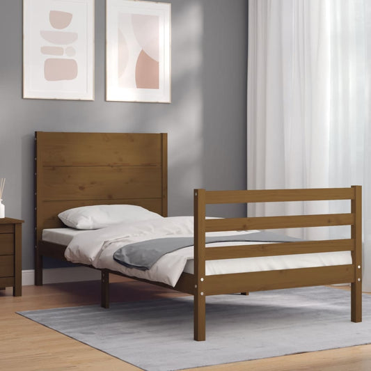 Berkfield Bed Frame with Headboard Honey Brown 90x200 cm Solid Wood