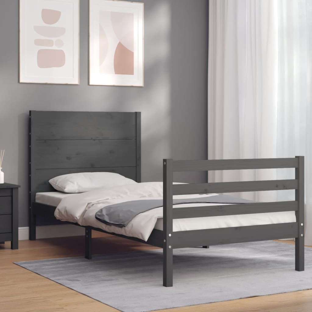 Berkfield Bed Frame with Headboard Grey 100x200 cm Solid Wood