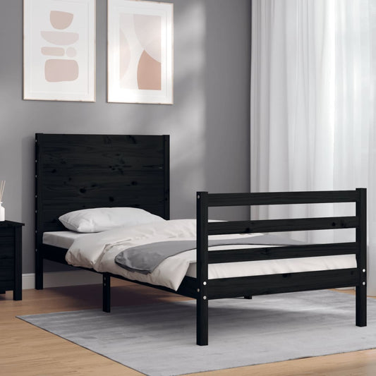 Berkfield Bed Frame with Headboard Black 100x200 cm Solid Wood