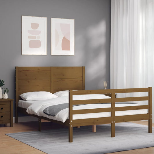 Berkfield Bed Frame with Headboard Honey Brown 140x200 cm Solid Wood
