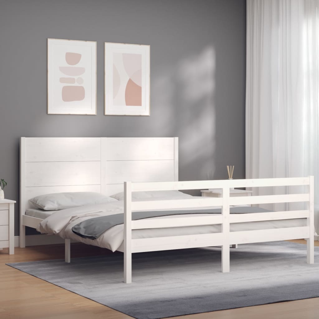 Berkfield Bed Frame with Headboard White 160x200 cm Solid Wood