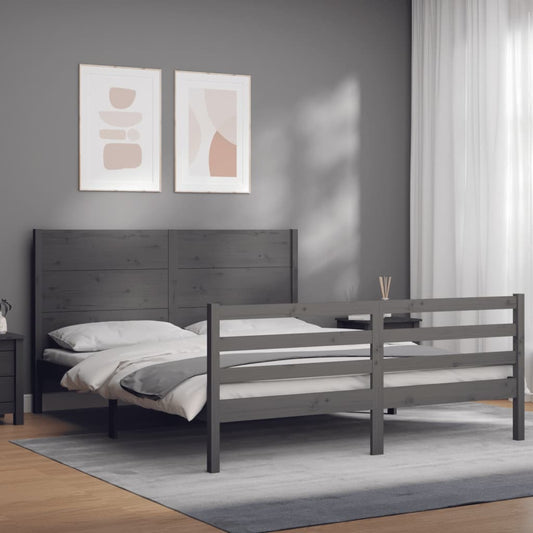 Berkfield Bed Frame with Headboard Grey 160x200 cm Solid Wood
