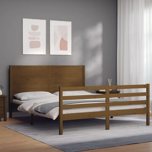 Berkfield Bed Frame with Headboard Honey Brown 160x200 cm Solid Wood
