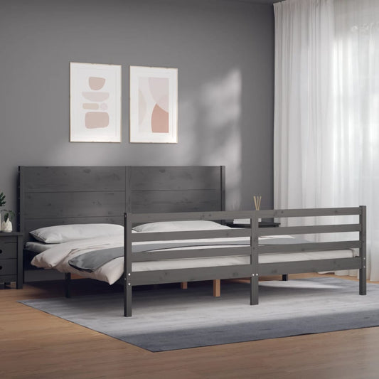 Berkfield Bed Frame with Headboard Grey Super King Size Solid Wood