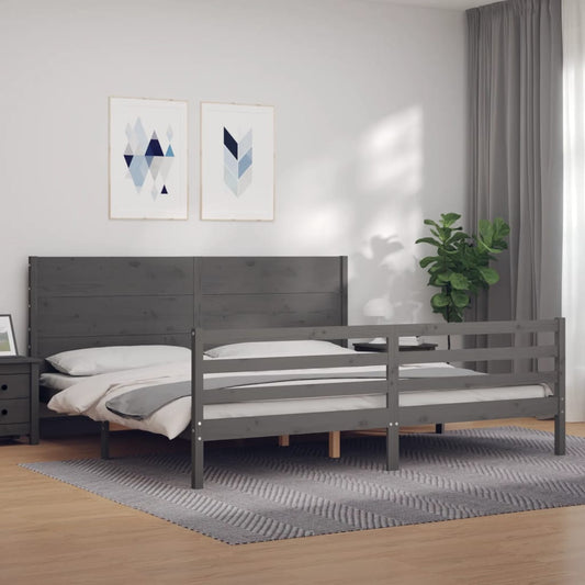 Berkfield Bed Frame with Headboard Grey 200x200 cm Solid Wood