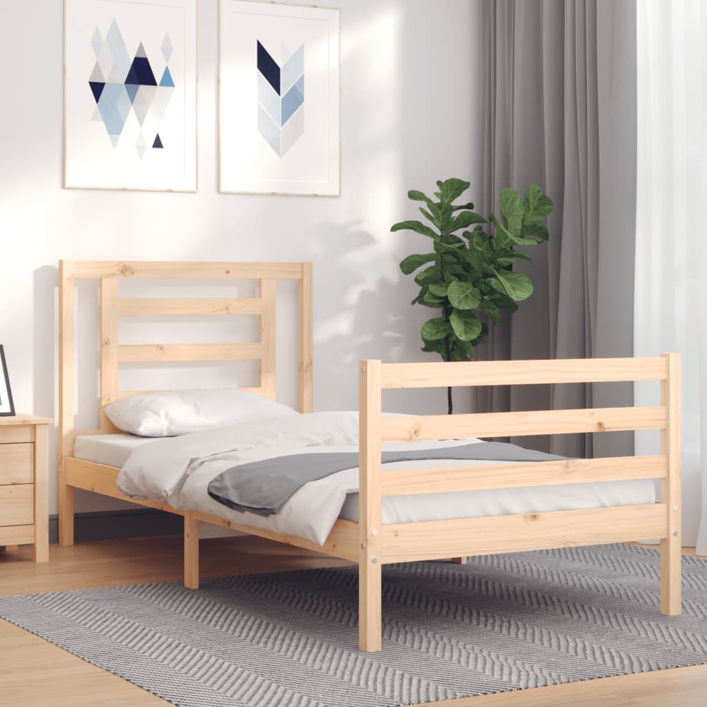 Berkfield Bed Frame with Headboard Single Solid Wood
