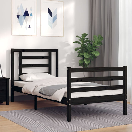 Berkfield Bed Frame with Headboard Black Single Solid Wood
