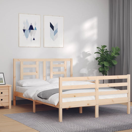 Berkfield Bed Frame with Headboard Small Double Solid Wood