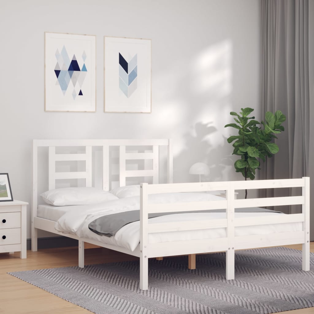 Berkfield Bed Frame with Headboard White Small Double Solid Wood