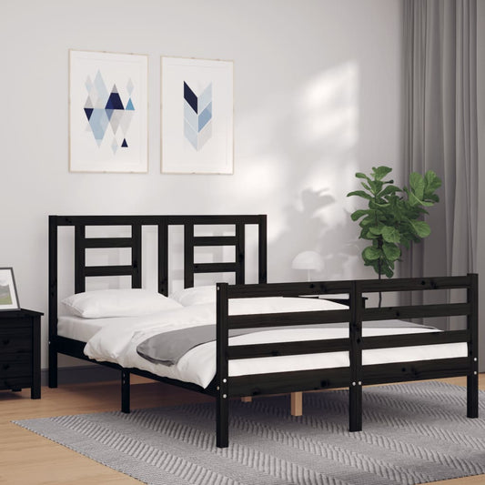 Berkfield Bed Frame with Headboard Black Small Double Solid Wood