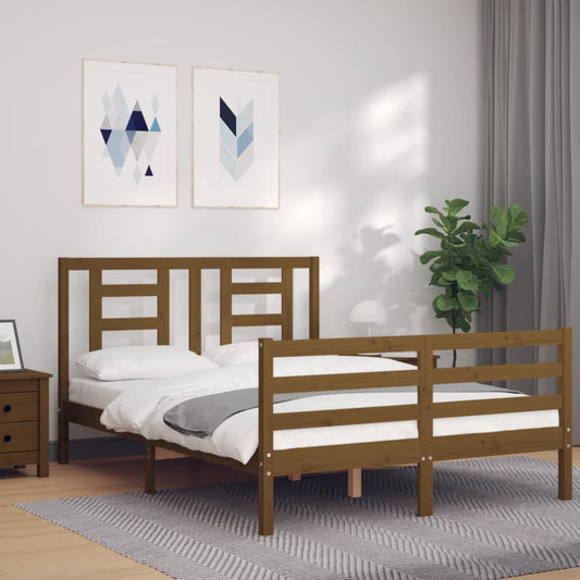 Berkfield Bed Frame with Headboard Honey Brown Double Solid Wood