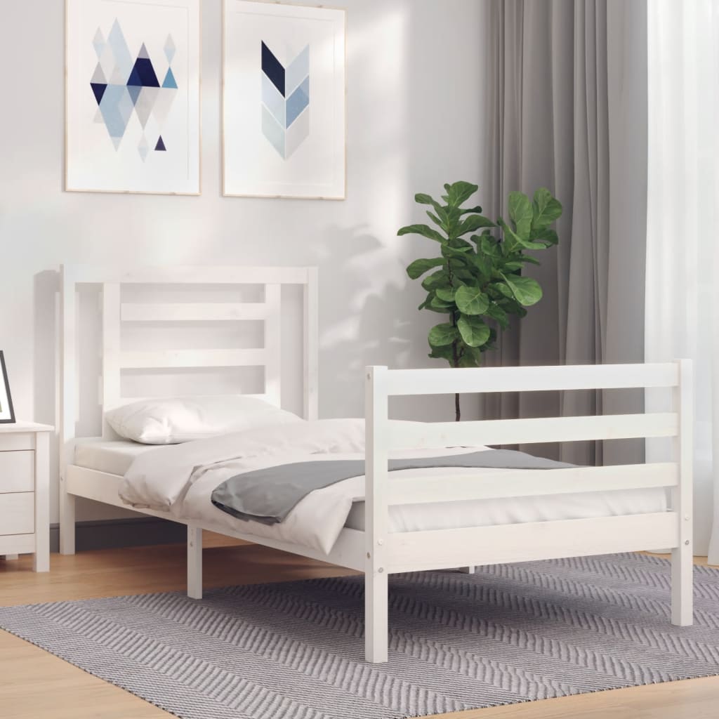 Berkfield Bed Frame with Headboard White 90x200 cm Solid Wood