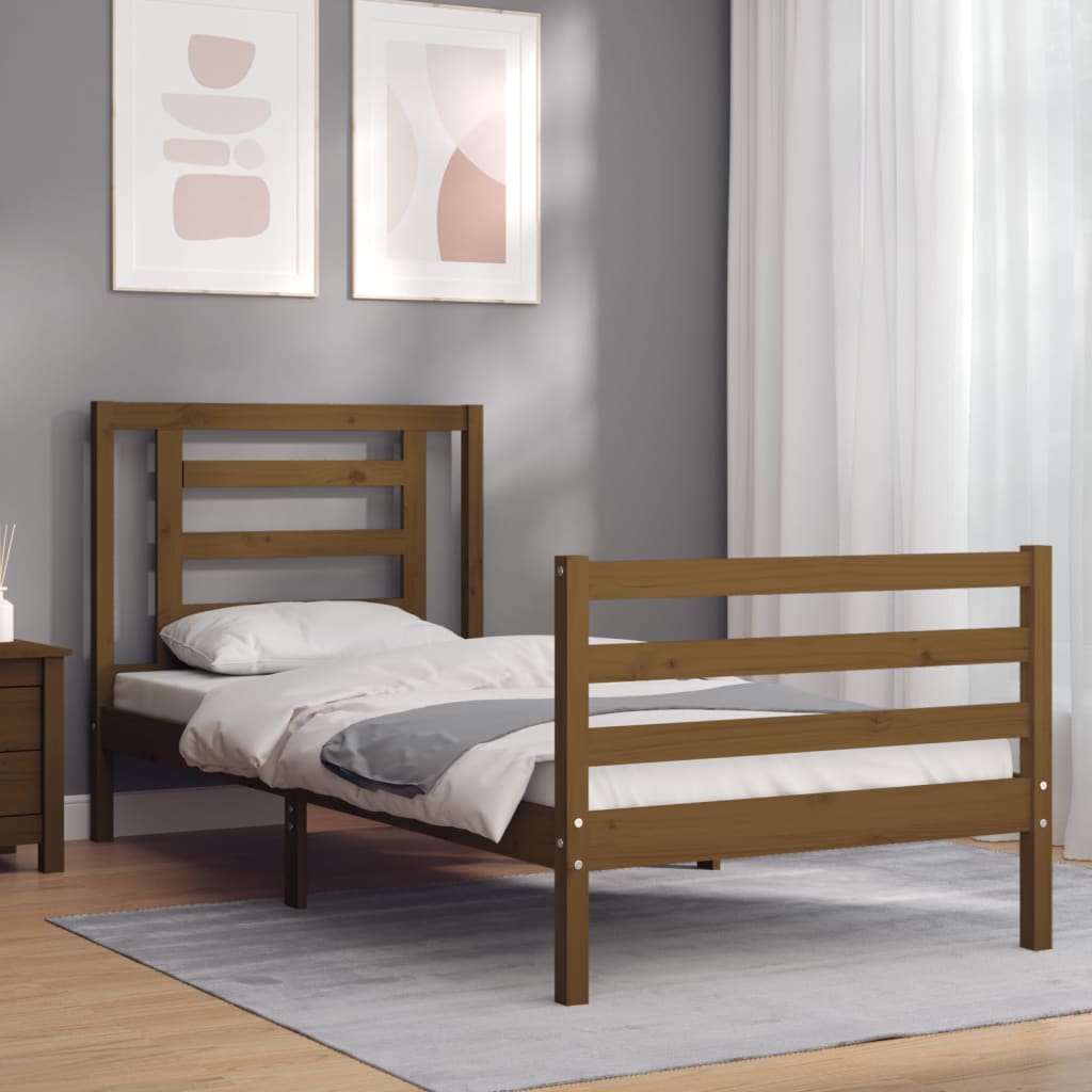 Berkfield Bed Frame with Headboard Honey Brown 100x200 cm Solid Wood