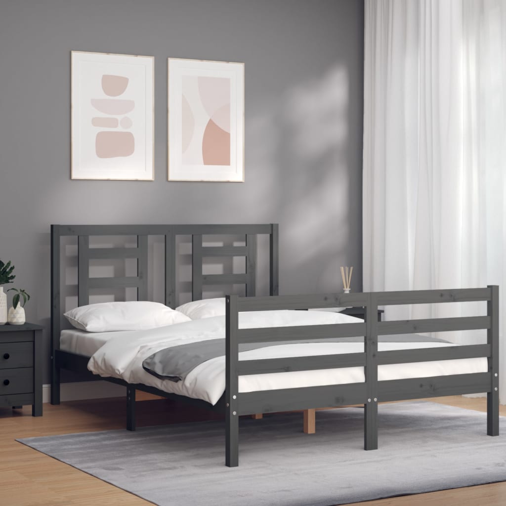 Berkfield Bed Frame with Headboard Grey 120x200 cm Solid Wood
