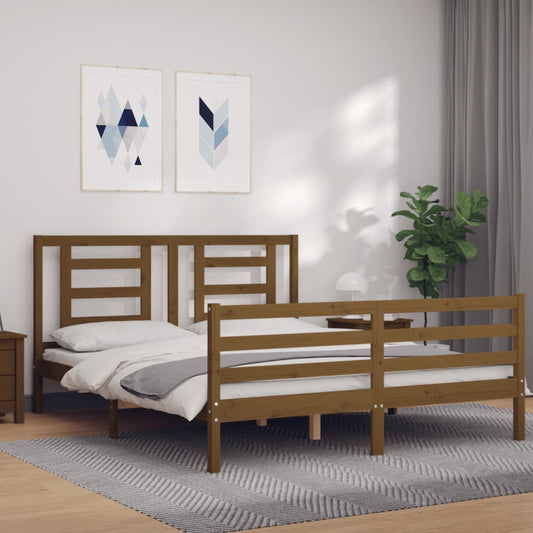 Berkfield Bed Frame with Headboard Honey Brown King Size Solid Wood