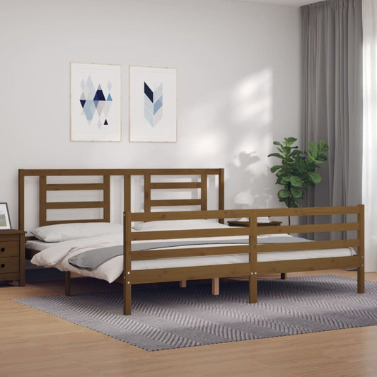 Berkfield Bed Frame with Headboard Honey Brown Super King Size Solid Wood