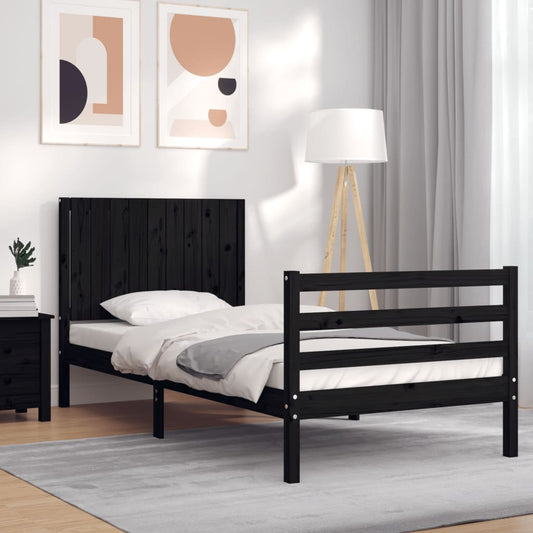 Berkfield Bed Frame with Headboard Black Single Solid Wood