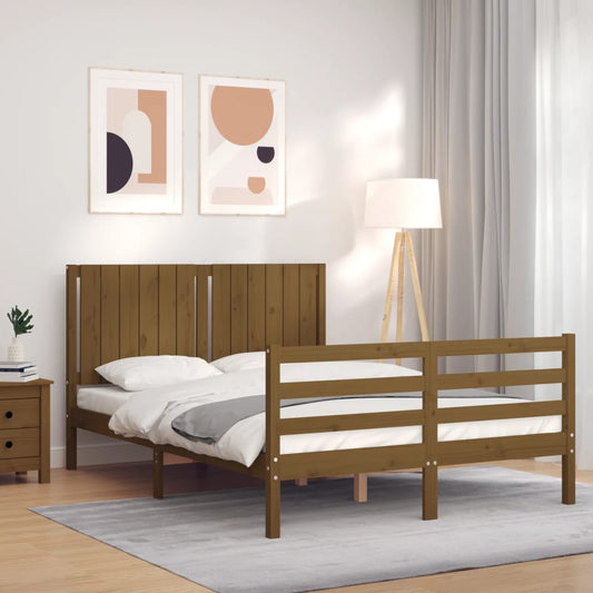 Berkfield Bed Frame with Headboard Honey Brown 140x190 cm Solid Wood