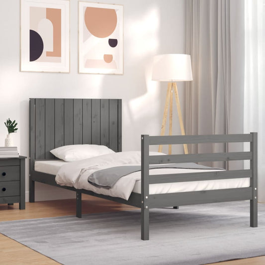 Berkfield Bed Frame with Headboard Grey 90x200 cm Solid Wood