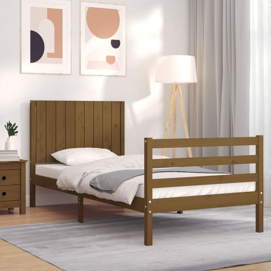 Berkfield Bed Frame with Headboard Honey Brown 90x200 cm Solid Wood