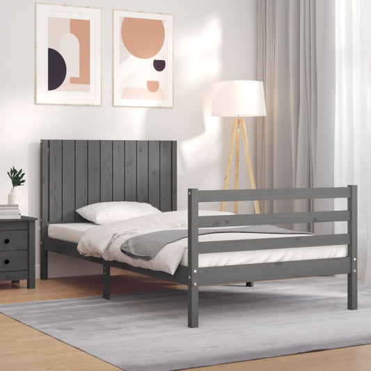 Berkfield Bed Frame with Headboard Grey 100x200 cm Solid Wood